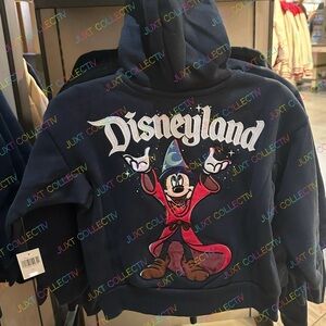Disneyland Logo Sorcerer Mickey Navy Blue Youth Kids Zip Hoodie Sweatshirt